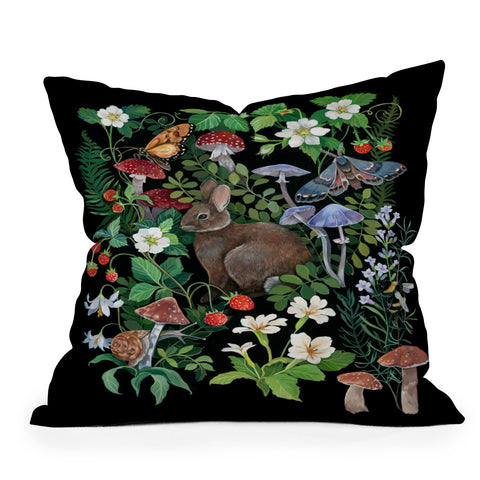 Clara McAllister Rabbit Garden Mushroom Outdoor Throw Pillow