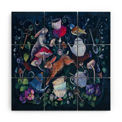 Clara McAllister Rabbits Magic Tea time Wood Wall Mural