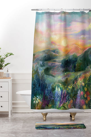 Clara McAllister Sunset Landscape Shower Curtain And Mat