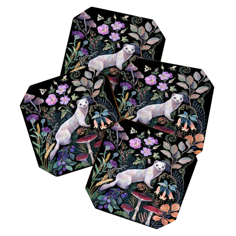 Clara McAllister White ermine mushroom garden Coaster Set