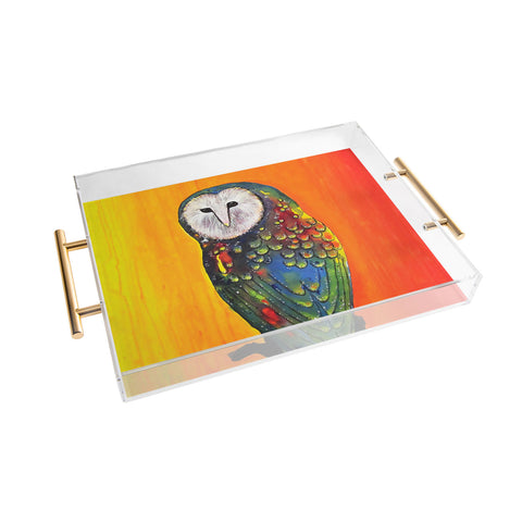 Clara Nilles Glowing Owl On Sunset Acrylic Tray