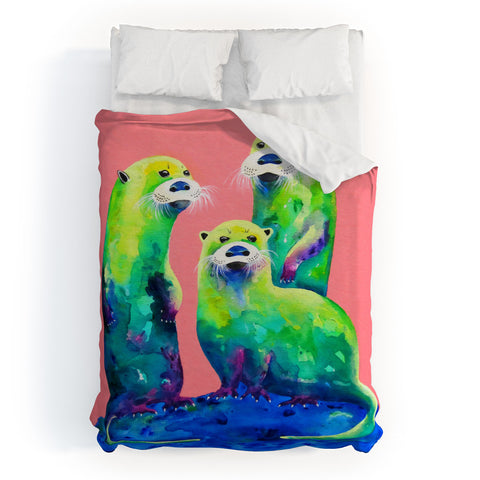 Clara Nilles Margarita Otters On Fresh Melon Duvet Cover