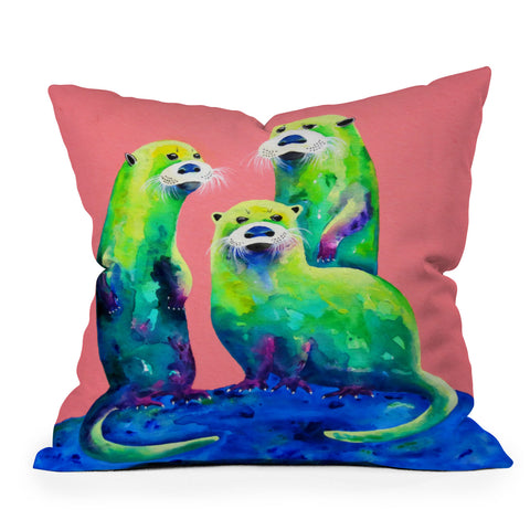 Clara Nilles Margarita Otters On Fresh Melon Outdoor Throw Pillow