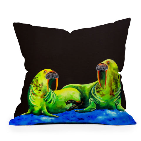 Clara Nilles Wasabi Walruses On Walnut Outdoor Throw Pillow