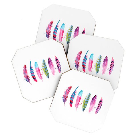 CMYKaren Watercolor Feathers Coaster Set