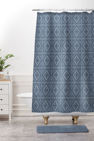 CoastL Studio Boho Tiles Atlantic Blue Shower Curtain And Mat