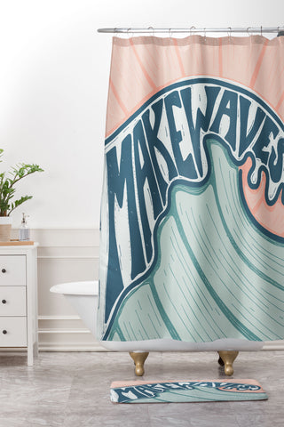 CoastL Studio Make Waves Linocut Shower Curtain And Mat