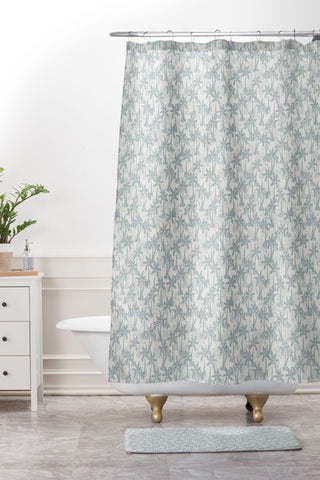 CoastL Studio Palm Forest Coastal Blue Shower Curtain And Mat