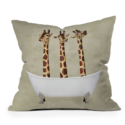 Coco de Paris 3 giraffes in bathtub Outdoor Throw Pillow