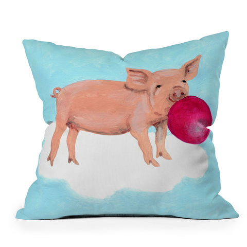 Coco de Paris A piggy with bubblegum Outdoor Throw Pillow