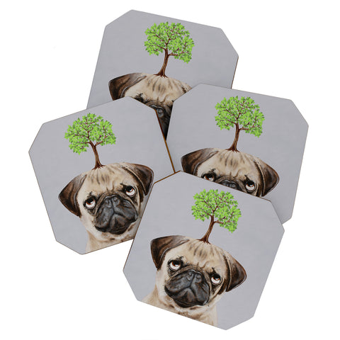 Coco de Paris A pug with a tree Coaster Set