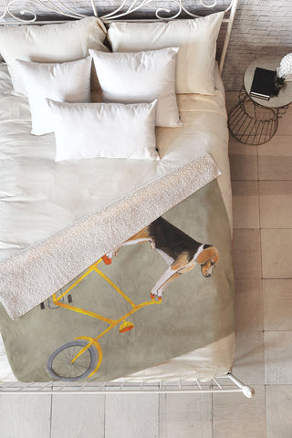Coco de Paris Beagle on bicycle Fleece Throw Blanket