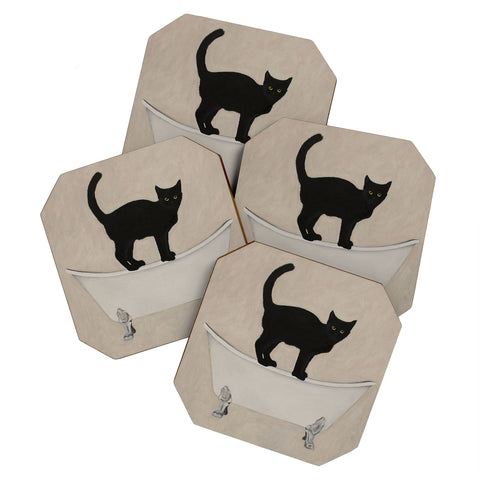 Coco de Paris Black Cat on bathtub Coaster Set