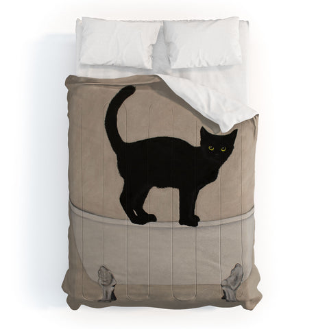 Coco de Paris Black Cat on bathtub Comforter