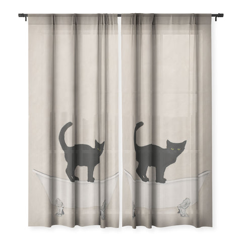 Coco de Paris Black Cat on bathtub Sheer Non Repeat
