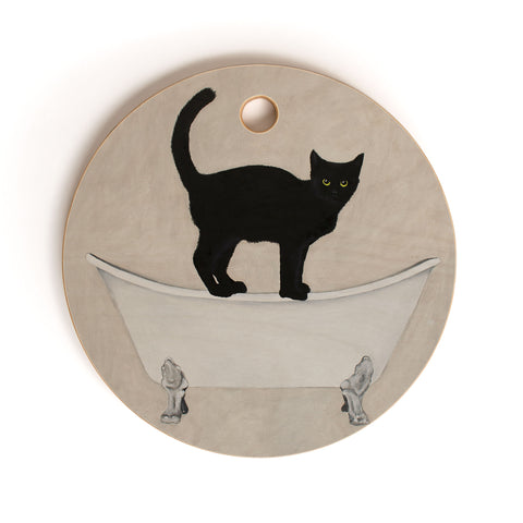 Coco de Paris Black Cat on bathtub Cutting Board Round