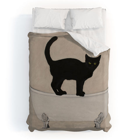 Coco de Paris Black Cat on bathtub Duvet Cover