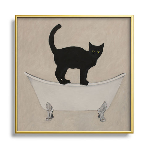 Coco de Paris Black Cat on bathtub Square Metal Framed Art Print