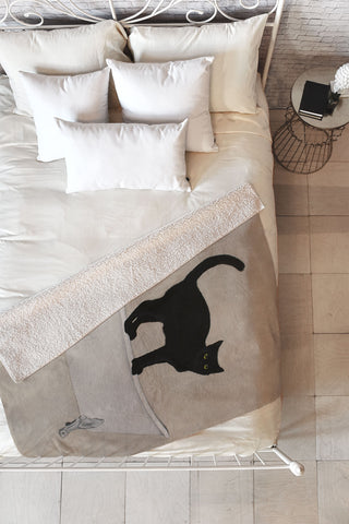 Coco de Paris Black Cat on bathtub Fleece Throw Blanket