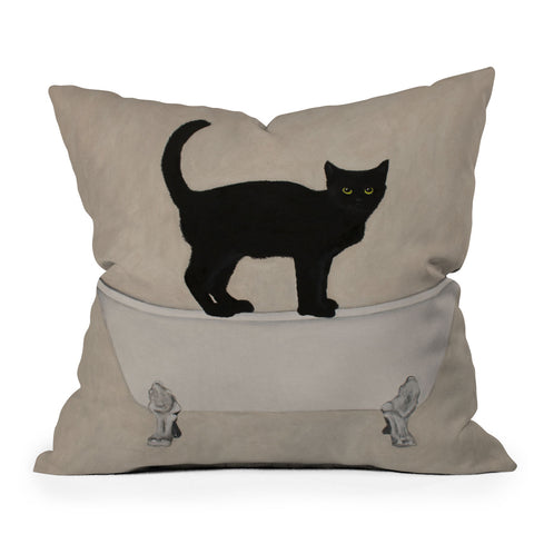 Coco de Paris Black Cat on bathtub Outdoor Throw Pillow