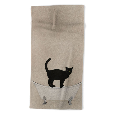 Coco de Paris Black Cat on bathtub Beach Towel