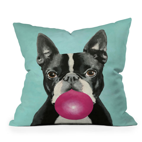 Coco de Paris Boston Terrier blowing bubblegum Outdoor Throw Pillow