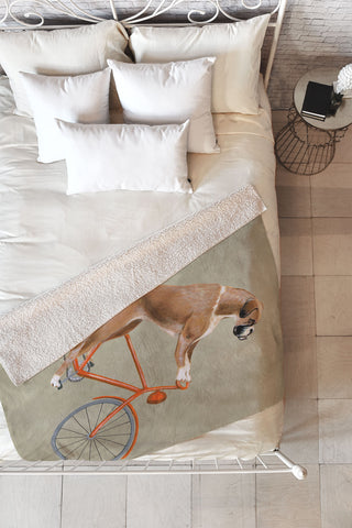 Coco de Paris Boxer on bicycle Fleece Throw Blanket