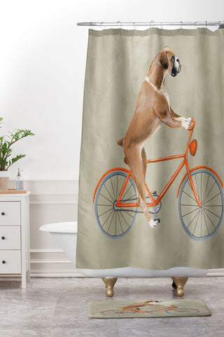 Coco de Paris Boxer on bicycle Shower Curtain And Mat