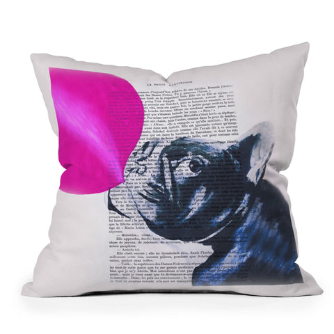 Coco de Paris Bulldog With Bubblegum 02 Outdoor Throw Pillow