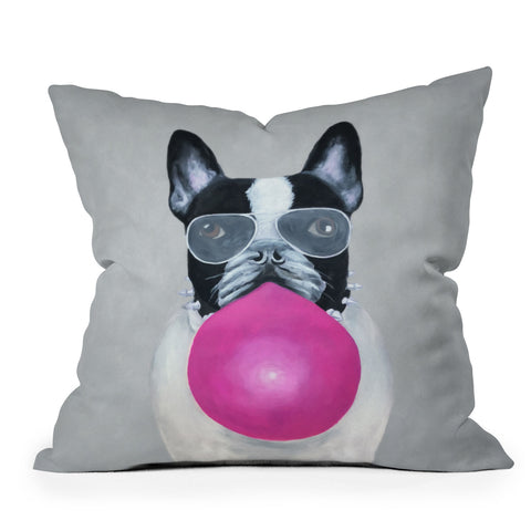 Coco de Paris Bulldog with bubblegum Outdoor Throw Pillow