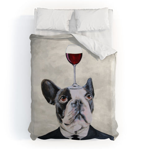 Coco de Paris Bulldog with wineglass Duvet Cover