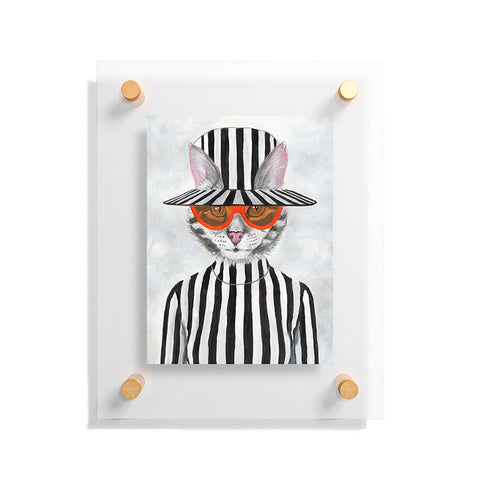 Coco de Paris Cat in stripy mood Floating Acrylic Print