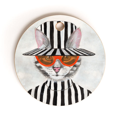 Coco de Paris Cat in stripy mood Cutting Board Round