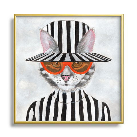 Coco de Paris Cat in stripy mood Square Metal Framed Art Print