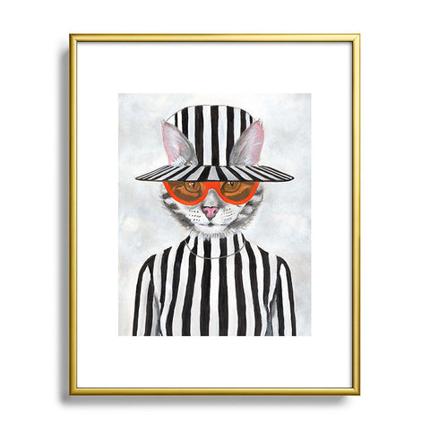 Coco de Paris Cat in stripy mood Metal Framed Art Print