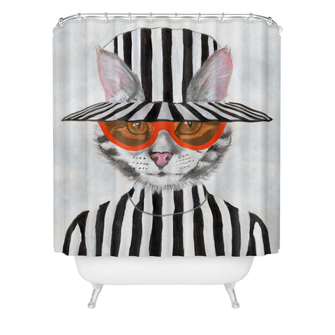 Coco de Paris Cat in stripy mood Shower Curtain