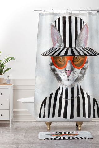 Coco de Paris Cat in stripy mood Shower Curtain And Mat