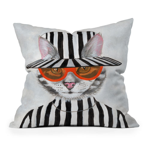 Coco de Paris Cat in stripy mood Throw Pillow