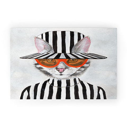 Coco de Paris Cat in stripy mood Welcome Mat