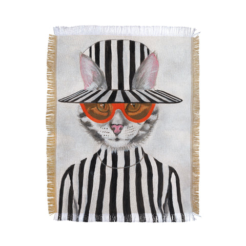 Coco de Paris Cat in stripy mood Throw Blanket