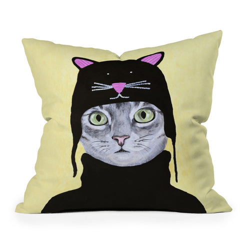 Coco de Paris Cat with cat cap Outdoor Throw Pillow
