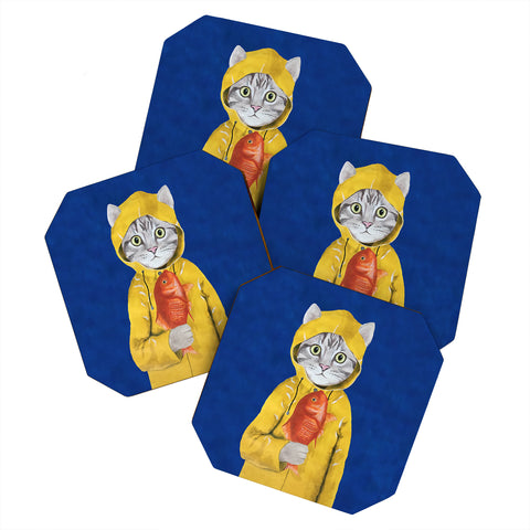 Coco de Paris Cat with fish Coaster Set