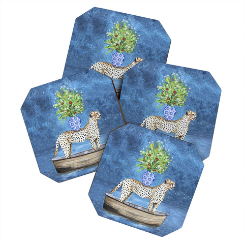 Coco de Paris Cheetah with flowers Coaster Set