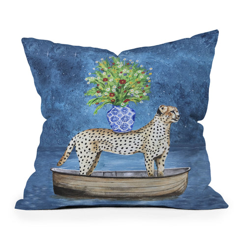 Coco de Paris Cheetah with flowers Outdoor Throw Pillow