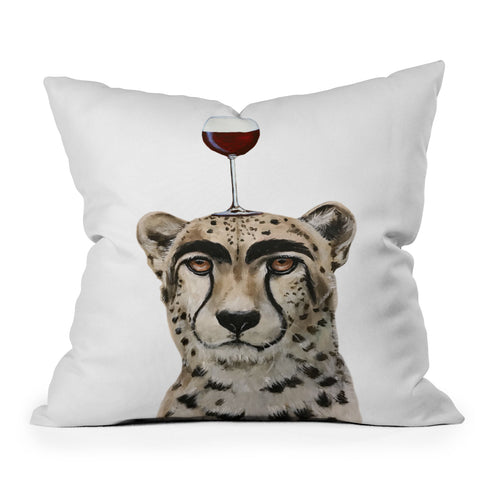 Coco de Paris Cheetah with wineglass Outdoor Throw Pillow