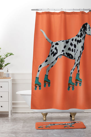 Coco de Paris Dalmatian rollerskater Shower Curtain And Mat