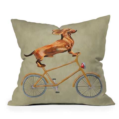 Coco de Paris Daschund on bicycle Outdoor Throw Pillow