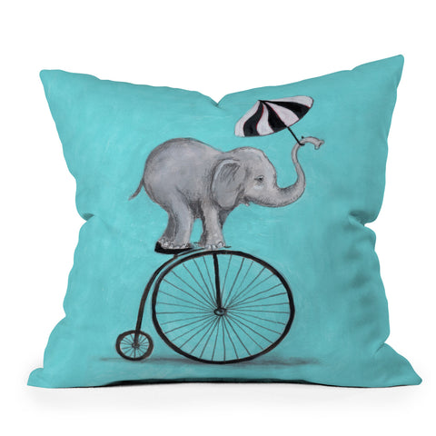 Coco de Paris Elephant with umbrella Outdoor Throw Pillow