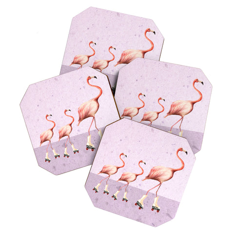 Coco de Paris Flamingo familly on rollerskates Coaster Set