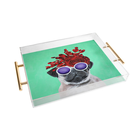 Coco de Paris Flower Power Pug turquoise Acrylic Tray